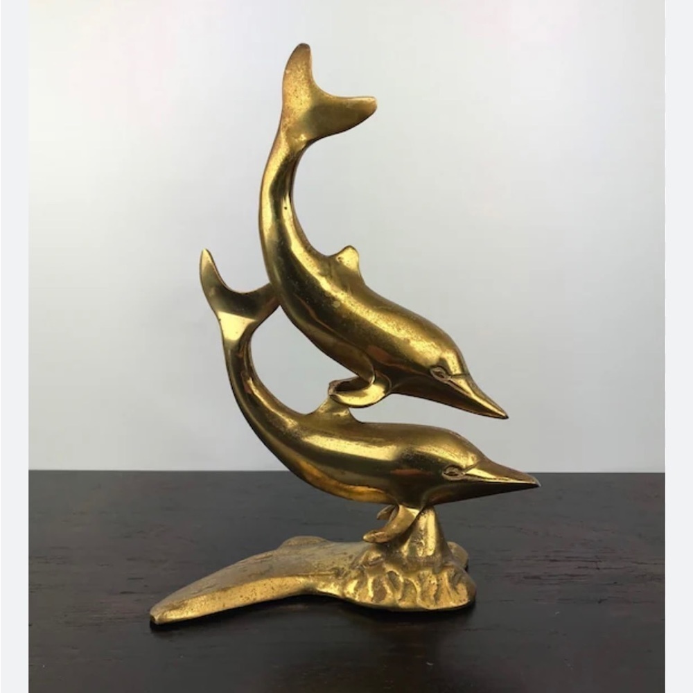 Large VTG Brass Swimming Dolphin Sculpture on footed mount -Great condition! - Picture 6 of 12